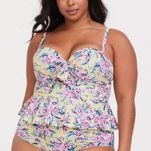 Torrid Underwire Tie-Front Peplum Midkini Top Floral Yellow 1X
